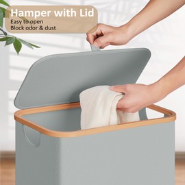 Vincona Slim Laundry Basket with Lid, Narrow Dirty Clothes Hampers for Laundry with Handle, Skinny Laundry Bin for Laundry Room, Dorm, Bedroom and Bathroom, 19.8 Gallon (75L) Silver Grey