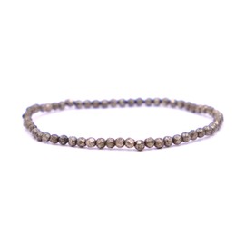 Taddart Minerals Gold coloured bracelet made of natural gemstone pyrite with faceted 3 mm balls strung on elastic nylon thread - handmade