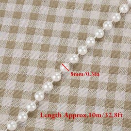10 m / rollo 8 mm línea de algodón perlas artificiales perlas cadena cadena guirnalda flores decoración de la boda bricolaje artesanal perla cadena (blanco)