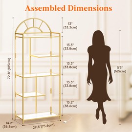 Lifewit Arched Geometric Led Display Shelf with Adjustable Color Temperature and Brightness Control, Etagere Bookshelf with Metal Frame and Glass Shelf for Living Room, Bedroom, Curio Cabinet, Gold