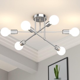 Phaosio Modern Sputnik Chandelier, 6-Light 22" Semi Flush Mount Ceiling Light Fixture with E26 Base, Mid Century Industrial Lighting for Bedroom, Dining Room, Living Room -Brushed Nicke
