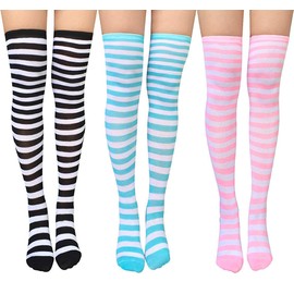 DRESHOW 3 Pairs Over Knee Thigh Socks Thigh High Socks Casual High Stockings Long Knee High Socks for Girl and Women