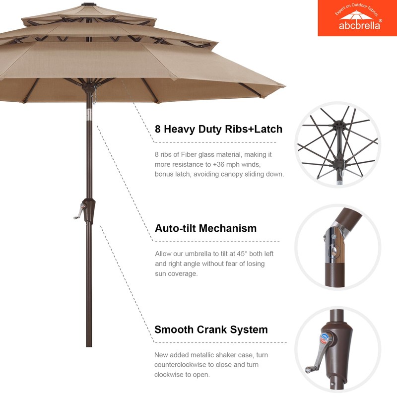 ABCCANOPY OLEFIN® 5-Year No Fading 9FT 3 Tiers Patio Umbrella,