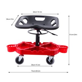 RudiUsoy Rolling Garage Stool, 300Lbs Capacity Heavy Duty Garage Stool Car Detailing Creeper Seat with Wheels & 19.69''-25'' Adjustable Height for Workshop, Auto Repair Shop
