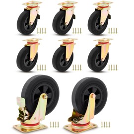 Aurelema 8 Pcs Heavy Duty 8 Inch Caster Wheels Set Industrial Swivel Locking Casters for Furniture Cart Workbench Outdoor Castors Dual Locking Replacement 3200lbs Load Capacity Including Bolts Screws