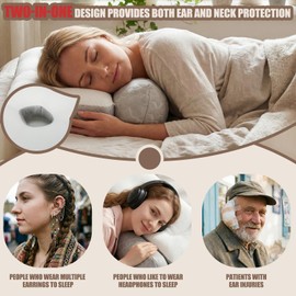 Lounsweer 2 in 1 Ear Piercing Pillow with Small Holes 24 x 17 x 4 Inch Gray Neck Support Side Sleeper Pillow with Detachable Cylindrical Pillows for Ear Inflammation Pressure Sores Comfort