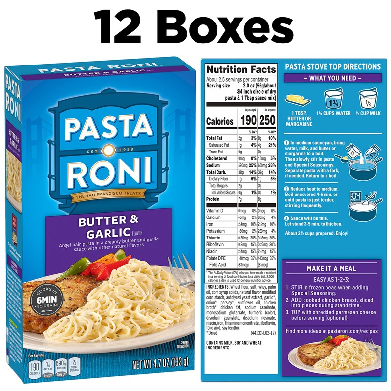 Pasta Roni, Butter & Garlic Angel Hair, 4.7oz Boxes (12