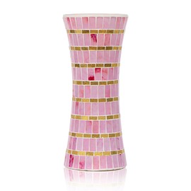 Faticdorr Mosaic Glass Vase,11.8" H, Beautiful Mosaic Pink Gold Vase for Living Room Bedroom Bouquets, Handmade, Home Decor, Pink Gold