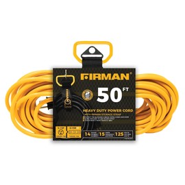 Firman 2020 50' Medium Duty Generator Utility Power Cord, 5-15P to (3) 5-15R, 14 Gauge, 15A, 1875W, Outdoor Rated Extension Cord with Storage Strap for Jobsite, RV, Home, Backup Power