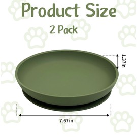 Apatal Silicone Dog Bowl Set of 2-7.7in No Spill Puppy Food and Water Dish Less Mess Cat Plates with Suction Cup Non-Tippable Feeding Bowls for Small & Medium-Sized Pets (Round Green)