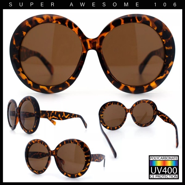 SA106 Womens XL Exaggerated Oversized Round Retro Mod Thick Plastic