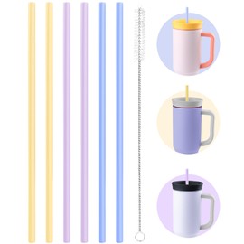 Replacement Straws Compatible with 40 Oz Owala Travel Tumbler with Handle- Include 6 Pack Multicolor Straws and 1 Pack Cleaning Brush