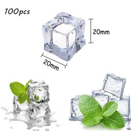 Pack of 100 Reusable Ice Cubes, 20 mm Permanent Ice Cubes, Plastic, Clear Acrylic Ice Cubes, Decorative Ice Cubes for Photography Props or Decoration, Bar Display, Vase Filler, Kitchen Decor