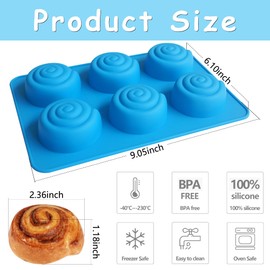 Sidosir 2PCS Large Cinnamon Buns Silicone Mold, Non-Stick Mold for Making Cinnamon Rolls Perfect Cinnamon Roll Shaping, Ideal for Baking