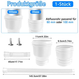 YushengTai Downpipe Gutter Flexible Extension Set, Downpipe Extensions Flexible Round for Downpipe 80/100 mm, Stretchy Rain Gutter Extension from 47 to 150 cm (White, 1 Piece)