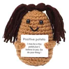 Positive Potato, Funny Gift for Women Cute Knitted Wool Inspirational Crochet Doll Plush Home Office Decor