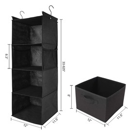 MAX Houser 4-Shelf Hanging Closet Organizer,Space Saver,Cloth Hanging Shelves with 2 Side Pockets,Foldable