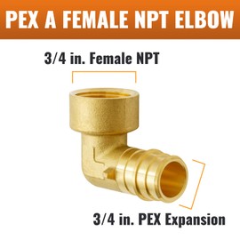 SUNGATOR 2-Pack PEX A Expasnion 3/4"x 3/4" Female NPT Elbow Threaded Adapter Brass Fitting, No Lead Brass, ASTM F1960 ONLY For Pex-A Tubing