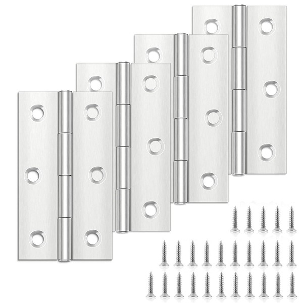 Hinges for Wood, 4 Pcs Door Hinges, Stainless Steel Hinges for Wood, Ball Bearing Hinge for Internal Use in Residential and Commercial Buildings, Steel Door Hinge for Wooden Doors