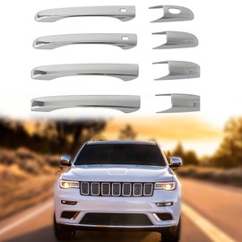 AUCERAMIC 4Pcs Chrome Door Handle Cover Fit for 2011-2021 Jeep Grand Cherokee for 2022 Jeep Grand Cherokee WK for 2011-2025 Dodge Durango Accessories Exterior Handle Protection with Smart Keyholes