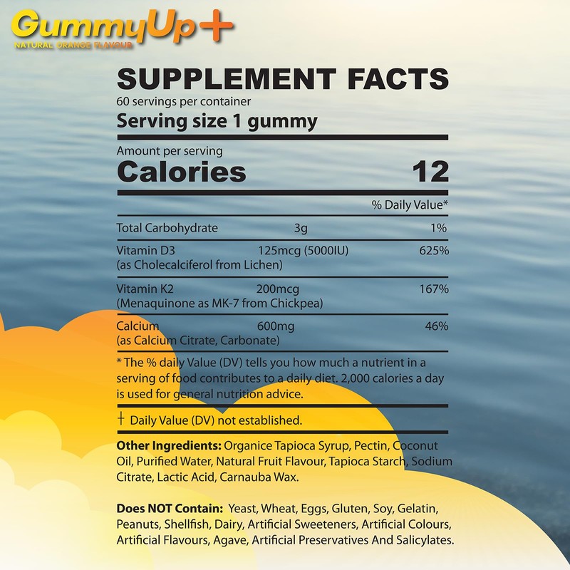 Vitamin D3+K2+Calcium Gummies High Strength Sunshine Gummies | 2 Months