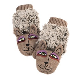 Laurel Burch Women's One Size Mittens, Beige Furry Dog