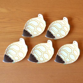 New Year Tableware, Japanese Tableware, Small Plate, Turtle Charm, Arita Ware, Gold Saiyaki, Small Plate, Set of 5, Presentation Box Included
