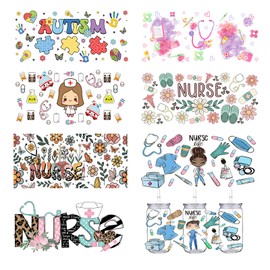 8 Pack UV DTF Cup Wrap Transfer Stickers for 16OZ Libbey Glasses | Nurse Day Gifts | DIY Crafting Cup Decals | Waterproof & Durable