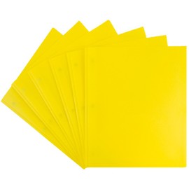 JAM Paper Medium Weight Plastic Presentation Folder with Metal Prong Fastener Clasps - Yellow - 6/Pack