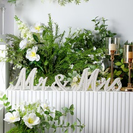 Yuntau Mr & Mrs Sign with Pearl and Crystal Wooden Freestanding Letters Sweetheart Table Decorations & Photo Props for Wedding Anniversary Parties Photo Props, Rustic Shower Gift(White, Pearl)