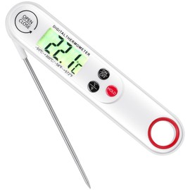 AOOSA Meat Thermometer, Instant Read Cooking Thermometer with Foldable Probe and Backlight Screen,Digital Thermometer for Cooking, Food Thermometer for Kitchen, BBQ, Turkey, Meat, Milk, Baking(White)