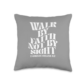 Retro Groovy Faith 2 Corinthians 5 7 Walk By Faith Not By Si Throw Pillow