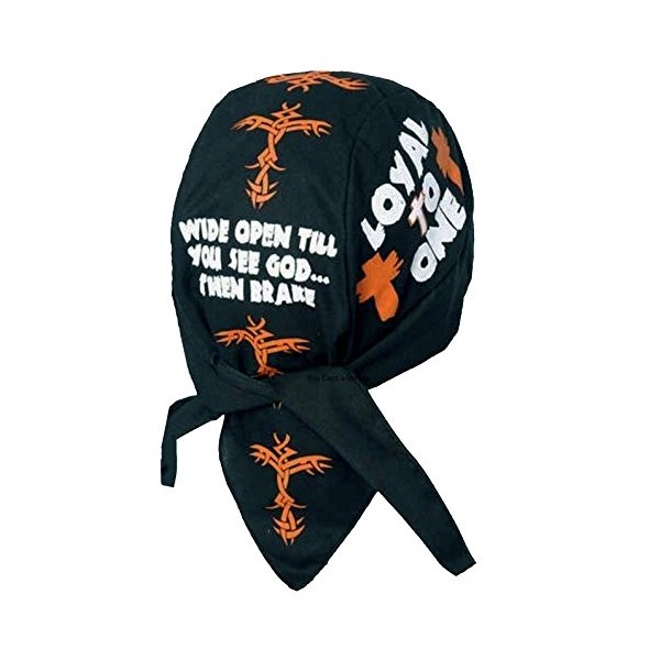 Buy Caps and Hats Christian Doo-Rag with Sweatband Motorcycle Skull Cap Bikers Do-Bandana (Loyal to One Orange White Cross)