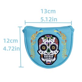Golf Mallet Putter Cover with Magnetic Closure, Mallet Putter Headcover PU Leather Golf Putters - New Golf Club Covers Mallet Headcover, Skull Style Golf Gifts for Men (Blue)