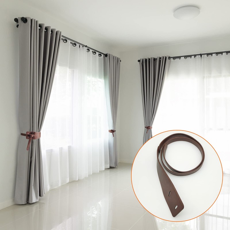 Leather Curtain Tie Backs, 4 Piece Minimalist Leather Drapery Tiebacks,