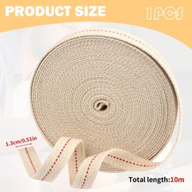 Wick for oil lamps, 10 m x 13 mm flat wick, oil lamp wick, fibreglass wick, cotton oil lamp wick, stable flame, long burning time, for oil lamps, kerosene lamp, lantern