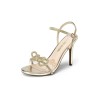 Dream Paris Women’s Heels Round Toe Rhinestones Double Bowknots Gold