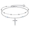 LUHE Cross Ankle Bracelets Sterling Silver Religius Double Chain Anklets