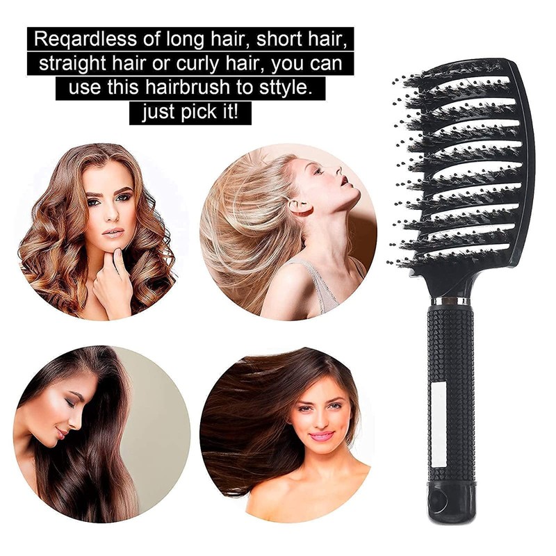 TAVVKE Wild boar bristle hair brush set, curved and ventilated