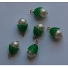 Vintage Pearl Drops with Green Scalloped Bead Caps Japan drp018