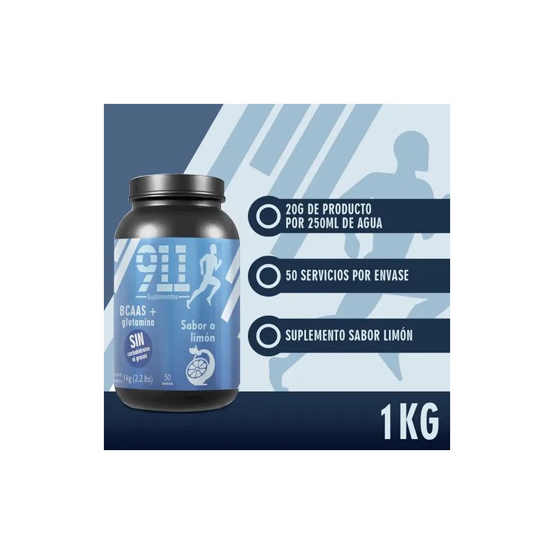 Aminoácidos Bcaasgluta 911 Suplements 1kg Varios Sabores