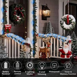 Jnaurb 2-Pack Battery Operated Rope Lights for Outside, Total 66FT 200LED 8 Modes Battery Operated String Lights, Waterproof Christmas Fairy Light with Remote for Outdoor Indoor Xmas Decor -White Blue