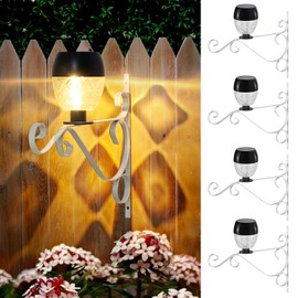 GOESWELL Plant Hanger Outdoor with Solar Light: Hanging Hanger Bracket with Warm White Light for Wall Fence - 8" Metal Wall Hook for Planter Pot - Sturdy Plant Hanging Hook for Basket Bird Feeder