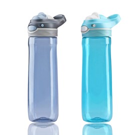 DEARART 2-Pack 26oz Grey and Sky Blue Water Bottles No Straw, Easy Clean BPA FREE 100% Leakproof, Clear Bottle With Wide Mouth, Has Handle Easy Carried Suit Sports School Work Gym Travel etc.