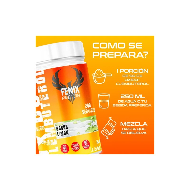 Óxido Nítrico + Clembu Pre Entreno Fenix Protein 1kg Sabores
