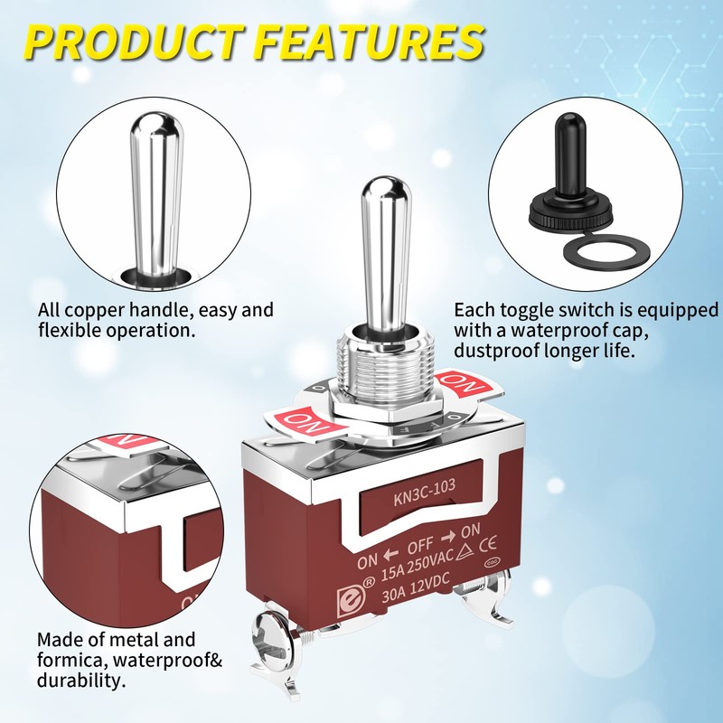 Joinfworld Waterproof Toggle Switch 12V DC 30A On Off On