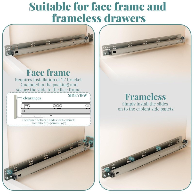 18 Inch Soft Close Undermount Drawer Slides 1 Pair,5D Adjustable