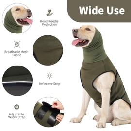 Dog Calming Hoodie Vest, Breathable Anxiety Jacket with Head Cover for Anxiety Relief and Ear Protection, Adjustable Harness with Soft Hoodie for Dogs (Green, 3X-Large)
