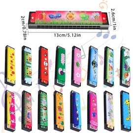 Pack of 16 Children's Harmonica, 16 Holes, Double Row Diatonic, Children's Birthday Harmonica, Lightweight Cartoon Harmonica, Colour Harmonica Toy for Children, Adults, Beginners (16 Styles)