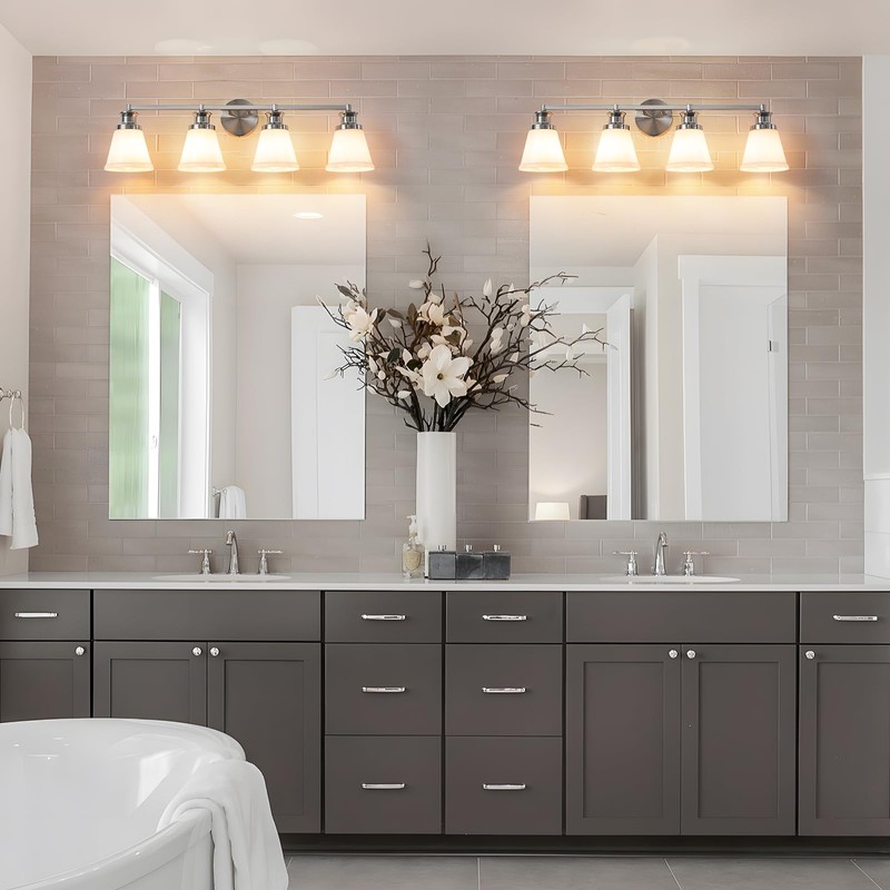 CCYCOL 4-Light Bathroom Vanity Light Fixtures, Brushed Nickel Bathroom Lights